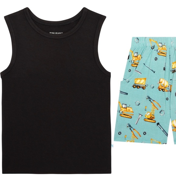 🏗️🚧🦺🛠️2-PIECE** Posh Peanut Kid’s Construction Tank & Shorts set- Big Kid 🛠️🦺🚧🏗️ - Picture 4 of 8